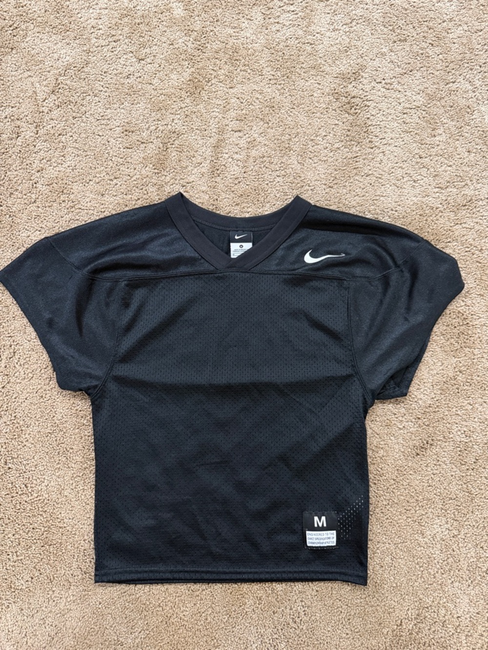 Nike Black Mesh Athletic Football Top with White Swoosh